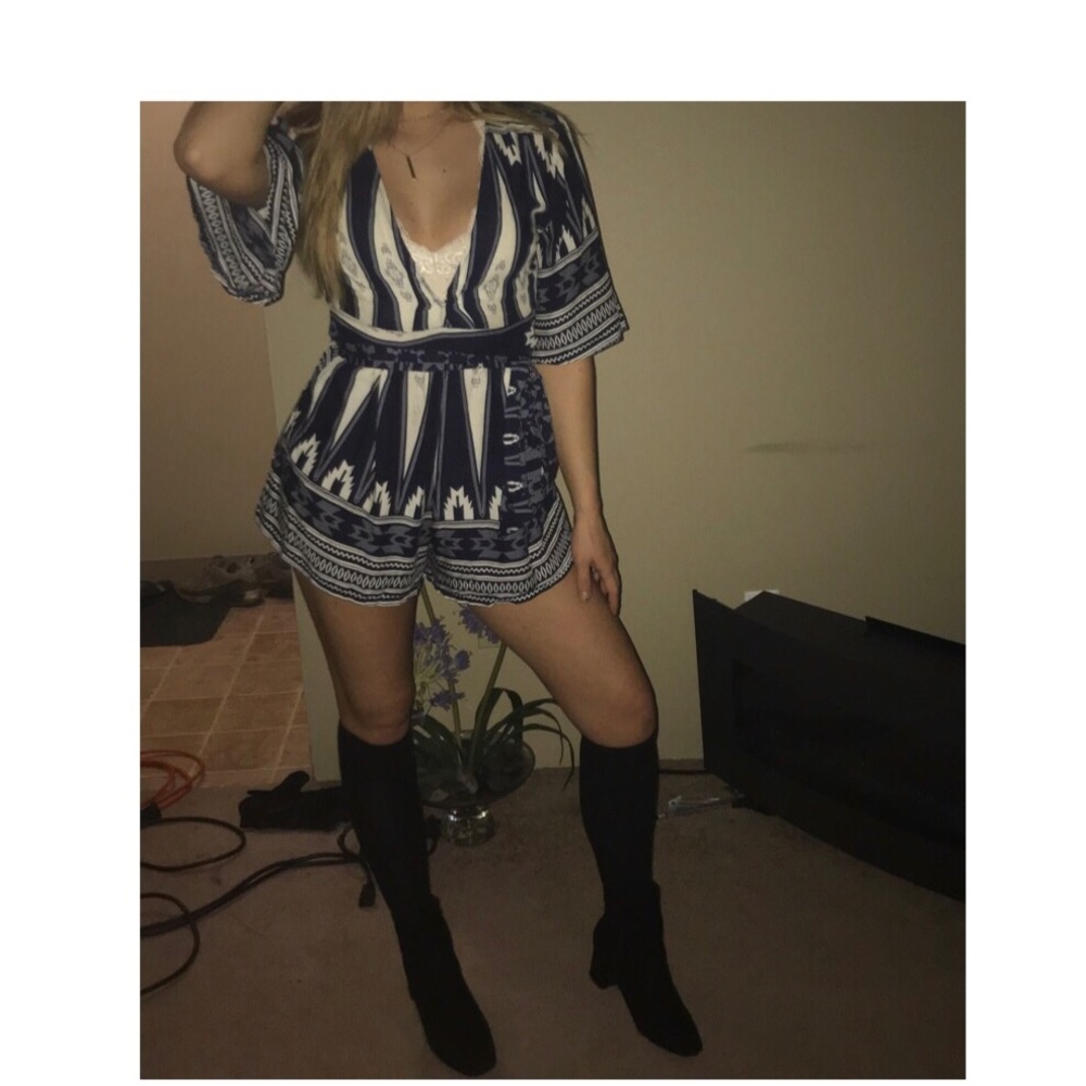 Navy blue and Cream colored Romper
